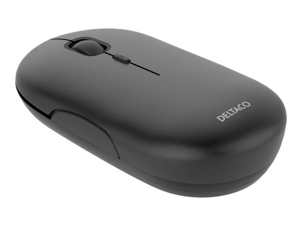 DELTACO MS-803 - Mus - flat - optisk - 4 knapper - trådløs - 2.4 GHz - USB trådløs mottaker - mørk grå