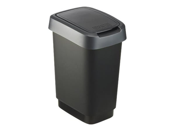 Rotho Twist - Avfallskurv - flipp-/svinglokk - 10 L - polypropylen (PP) - mørkt sølv