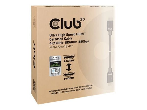 Club 3D - Ultra High Speed - HDMI-kabel - HDMI hann til HDMI hann - 5 m - svart - 4K 120 Hz støtte, 8K 60Hz støtte