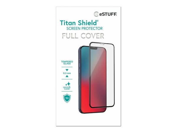 eSTUFF Titan Shield - Skjermbeskyttelse for mobiltelefon - full deksel - glass - gjennomsiktig - for Apple iPhone 12, 12 Pro