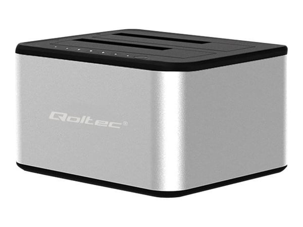 Qoltec - HDD / SSD-dokkestasjon - brønner: 2 - 2,5" / 3,5" delt - SATA 6Gb/s - USB 3.0 - sølv