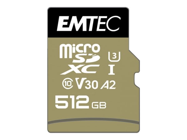 EMTEC SpeedIN' PRO - Flashminnekort (SD-adapter inkludert) - 512 GB - A2 / Video Class V30 / UHS-I U3 / Class10 - 670x - microSDXC UHS-I