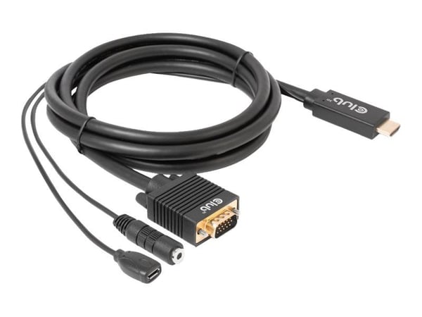 Club 3D - Adapterkabel - HDMI, Micro-USB type B (kun strøm) hann til HD-15 (VGA), mini-phone stereo 3.5 mm - 2 m - 1080p-støtte