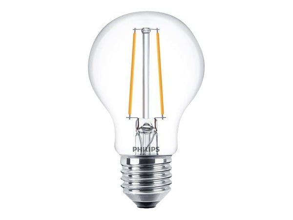Philips - LED-filamentlyspære - form: A60 - klar finish - E27 - 1.5 W (ekvivalent 15 W) - klasse F - varmt hvitt lys - 2700 K