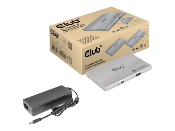 Club 3D Thunderbolt 4 Portable 5-in-1 Hub with Smart Power - Dokkingstasjon - Thunderbolt 4 - 100 watt