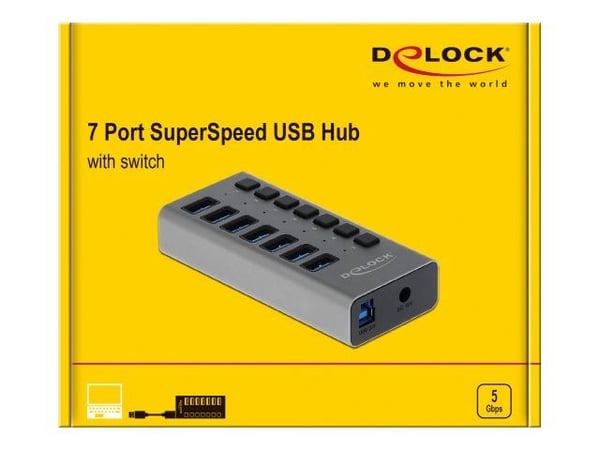 Delock - Hub - 7 x SuperSpeed USB 3.0 - stasjonær