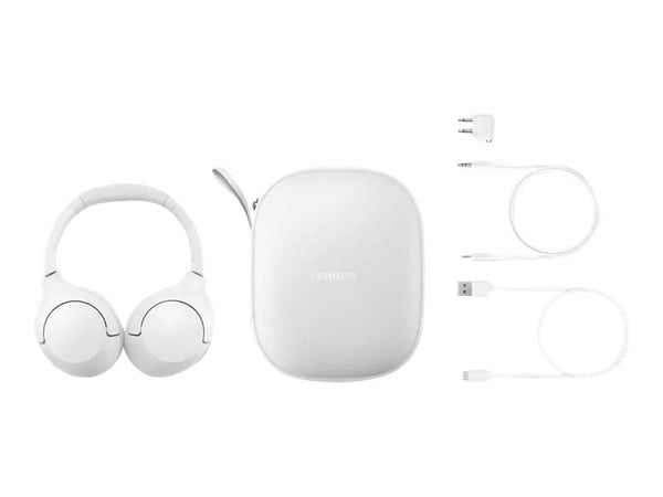 Philips TAH8506 - Hodetelefoner med mikrofon - full størrelse - Bluetooth - trådløs, kablet - aktiv støydemping - 2,5 mm jakk - hvit