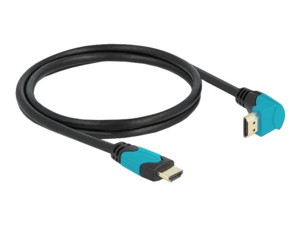 Delock - High Speed - HDMI-kaapeli - HDMI-uros suora HDMI-uros alaspäin taivutettuun HDMI-urokseen - 1 m - musta, turkoosi - Dolby DTS-HD Master Au...