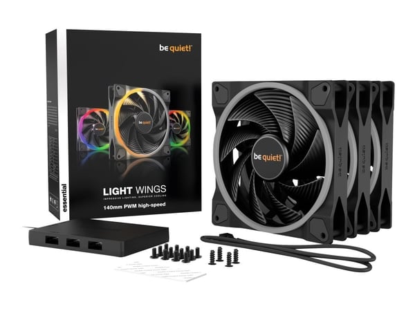 be quiet! Light Wings - tuulettimen kanssa - 140 mm - musta (3 kpl)