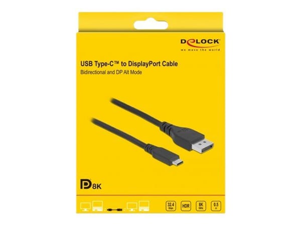 DeLOCK 86037, 0,5 m, USB Type-C, DisplayPort, Uros, Uros, Suora