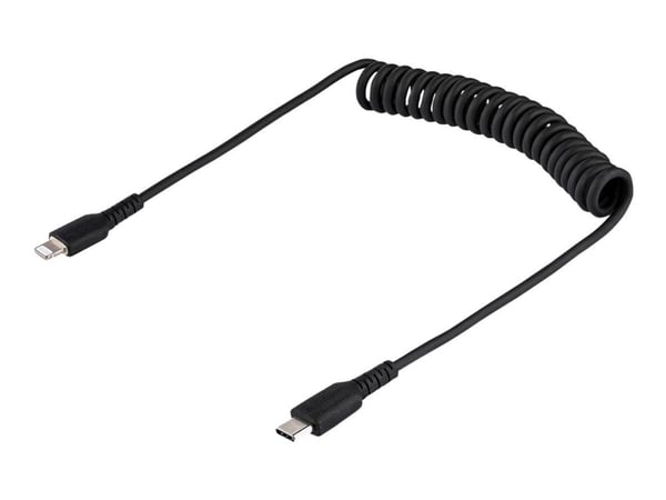 Startech 1m (3ft) USB C to Lightning Cable, MFi Certified, Coiled iPhone Charger Cable, Black, Durable and Flexible TPE Jacket Aramid Fiber, Heavy ...