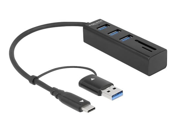 Delock - Hub - 3 x USB 3.2 Gen 1 + 1 x USB-C 3.2 Gen 1 - stasjonær