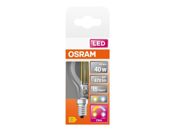 OSRAM LED STAR+ - LED-filamentlyspære - form: P45 - klar finish - E14 - 4 W (ekvivalent 40 W) - klasse E - kjølig hvitt / varmt hvitt lys - 2700/40...