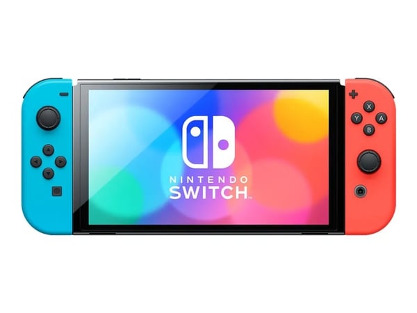 Nintendo | Switch OLED - Spelkonsol - Full HD - 64GB - Svart - | Inkl. 2 x Joy-Con (neonröd/neonblå)