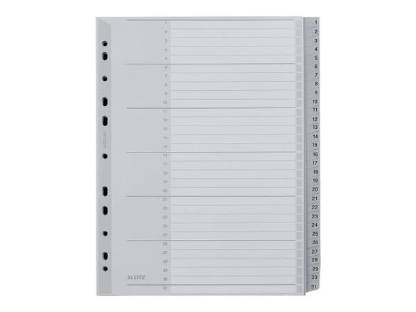 Leitz - Inndeler - 31 deler - fortrykt: 1-31 - for A4 (210 x 297 mm) - med fliker - grå