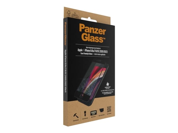 PanzerGlass™ | Case-Friendly - Skærmbeskytter for mobiltelefon - Edge-to-Edge passform - rammefarve sort | Apple iPhone 6, 6s, 7, 8, SE (2. generas...