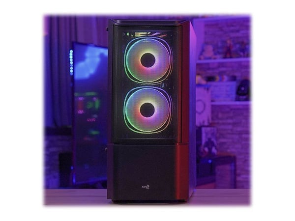 AeroCool Quantum Mesh - Mid tower - ATX - genomskinlig sidopanel (härdat glas) - ingen strömförsörjning (ATX) - svart - USB/ljud