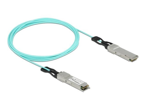 Delock - Ethernet 40GBase-AOC-kabel - QSFP+ (hann) til QSFP+ (hann) - 3 m - 3 mm - SFF-8436 - Active Optical Cable (AOC) - akvamarin