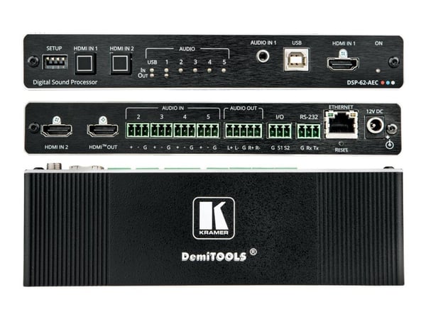 Kramer Electronics DSP-62-AEC, AV-matriisikytkin, 3840 x 2160 pikseliä, 18 Gbit/s, Musta, Alumiini, CE, FCC