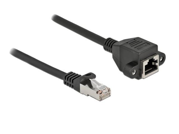 Delock - Nettverksforlengelseskabel - RJ-45 (hann) til RJ-45 (hunn) skrubar - 3 m - S/FTP - CAT 6a - svart