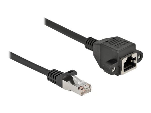 Delock - Nettverksforlengelseskabel - RJ-45 (hann) til RJ-45 (hunn) skrubar - 5 m - S/FTP - CAT 6a - svart