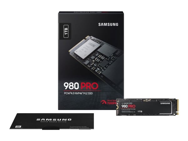 Samsung 980 PRO MZ-V8P1T0BW - SSD - kryptert - 1 TB - intern - M.2 2280 - PCIe 4.0 x4 (NVMe) - buffer: 1 GB - 256-bit AES - TCG Opal Encryption - f...