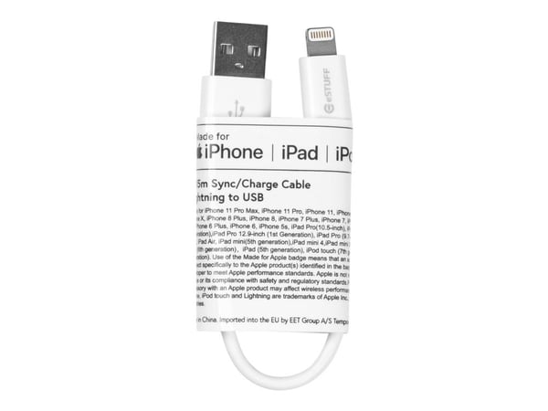 eSTUFF ES601004-BULK, 0,15 m, Lightning, USB A, Uros, Uros, Valkoinen
