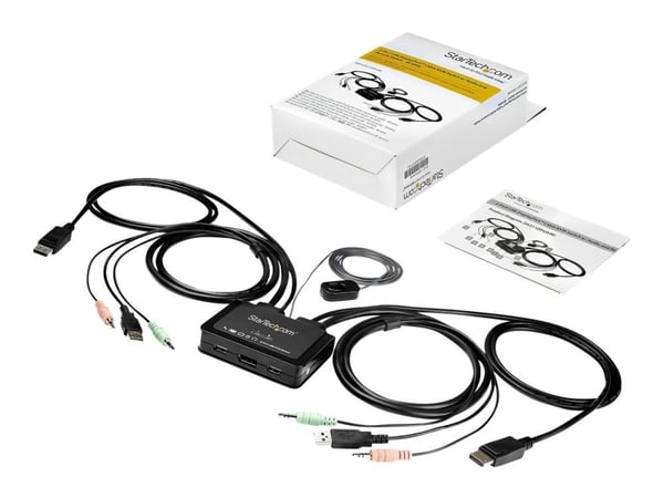 Startech 2 Port DisplayPort KVM Switch, 4K 60Hz, Compact Dual Port UHD DP 1.2 USB Desktop KVM Switch w/ Integrated 4ft Cables & Audio, Bus Powered ...