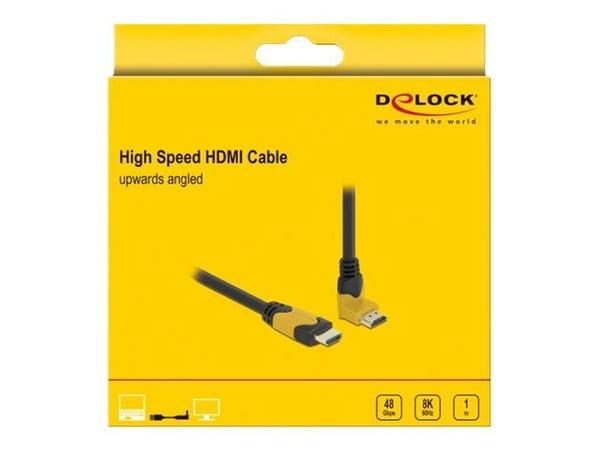 Delock - Høyhastighets - HDMI-kabel - HDMI-han rett til HDMI-hann vinklet oppover - 1 m - Svart - Dolby DTS-HD Master Audio-støtte, Dolby TrueHD-st...