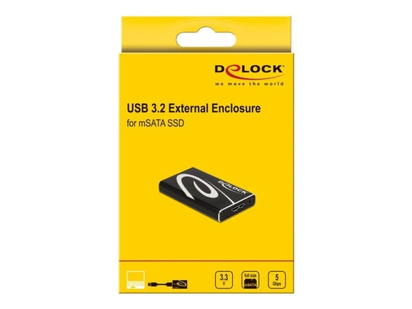 DeLOCK 42006, SSD-kotelo, mSATA, 5 Gbit/s, USB-liitettävyys, Musta
