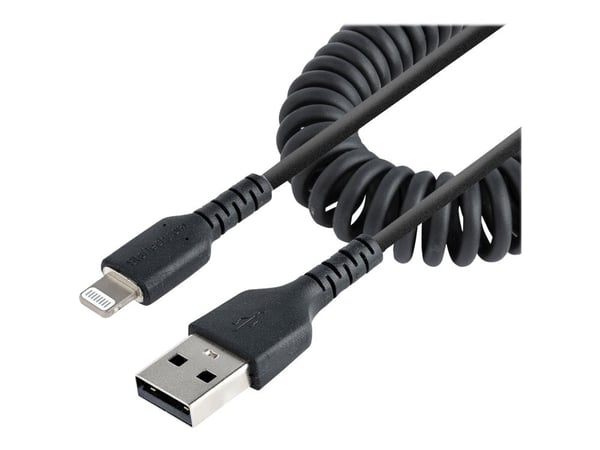 Startech 1m (3ft) USB to Lightning Cable, MFi Certified, Coiled iPhone Charger Cable, Black, Durable and Flexible TPE Jacket Aramid Fiber, Heavy Du...