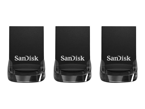 SanDisk Ultra Fit - USB-flashstasjon - 32 GB - USB 3.1 - svart (en pakke 3)