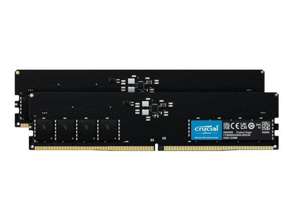 Crucial - DDR5 - sats - 64 GB: 2 x 32 GB - DIMM 288-pin - 4800 MHz / PC5-38400 - CL40 - 1.1 V - ej buffrad - icke ECC