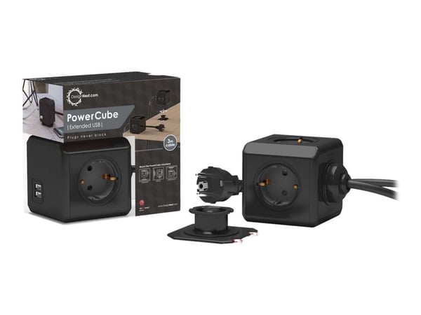 MicroConnect PowerCube Extended Duo - Kraftdistributionsenhet - ingång: Typ E (2 x USB, Typ F/E) - 3 m sladd
