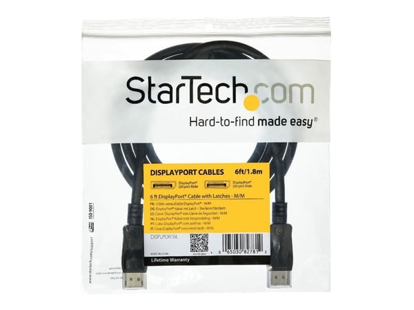 StarTech 5m Long DisplayPort 1.2 Cable with Latches DisplayPort 4k - DisplayPort-kabel - DisplayPort (hann) til DisplayPort (hann) - 5 m - låst - s...