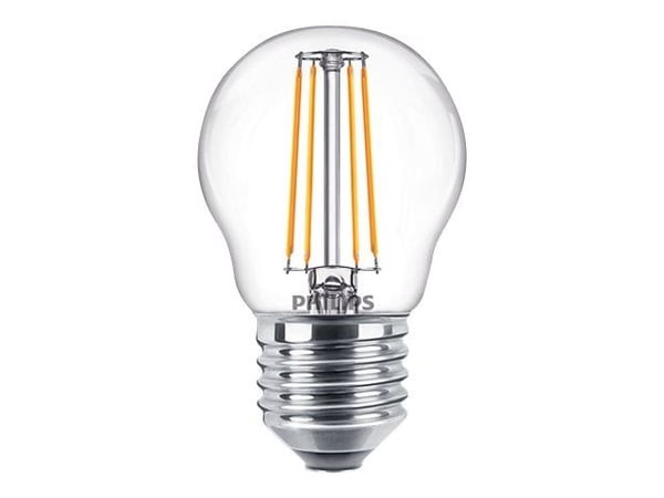 Philips - LED-filamentlyspære - form: P45 - klar finish - E27 - 4.3 W (ekvivalent 40 W) - klasse F - varmt hvitt lys - 2700 K