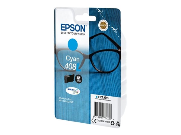Epson Singlepack Cyan 408L DURABrite Ultra Ink, Korkea (XL) värintuotto, Väriainepohjainen muste, 21,6 ml, 1 kpl