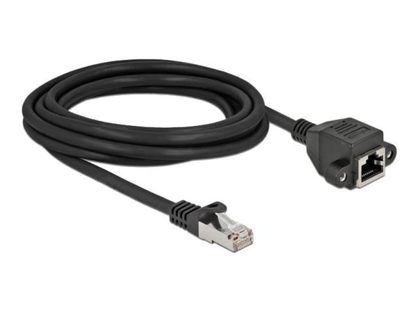 Delock - Nettverksforlengelseskabel - RJ-45 (hann) til RJ-45 (hunn) skrubar - 3 m - S/FTP - CAT 6a - svart