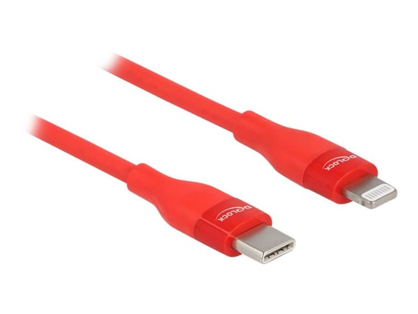 Delock - Lightning-kabel - 24 pin USB-C hann til Lightning hann - 50 cm - rød - Power Delivery-støtte