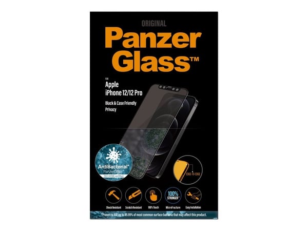 PanzerGlass™ | Personvern og etuivennlig - Skjermbeskytter for mobiltelefon - Kant-til-kant-passform - Rammefarge svart | Apple iPhone 12/12 Pro