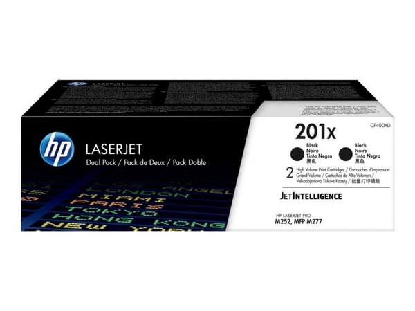 HP 201X - 2-pack - Høy ytelse - svart - original - LaserJet - tonerpatron (CF400XD) - for Color LaserJet Pro M252dn, M252dw, M252n, MFP M277c6, MFP...