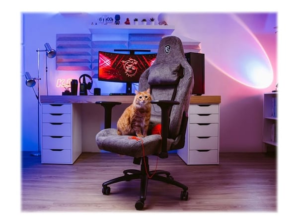 MSI MAG CH130 I REPELTEK - Stol - ergonomisk - høy bakside - armlener - T-formet - tipping - stål, REPELTEK-stoff, høydensitetsskumplast - grå
