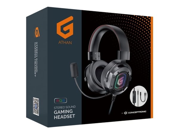 Conceptronic ATHAN03B, Langallinen, 20 - 20000 Hz, Pelaaminen, 477 g, Kuulokkeet, Musta