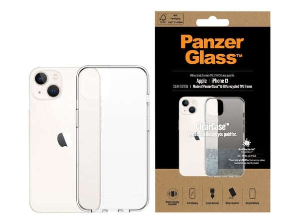 PanzerGlass ClearCase - Baksidedeksel for mobiltelefon - herdet glass, termoplast-polyuretan (TPU) - blank - for Apple iPhone 13 PanzerGlass ClearCase - Baksidedeksel for mobiltelefon - herdet glass, termoplast-polyuretan (TPU) - blank - for Apple iPhone 13
