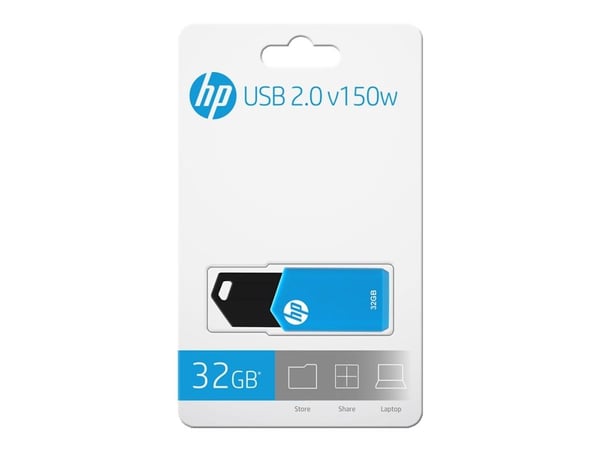 HP v150w, 32 GB, USB A-tyyppi, 2.0, 14 MB/s, Liuku, Musta, Sininen
