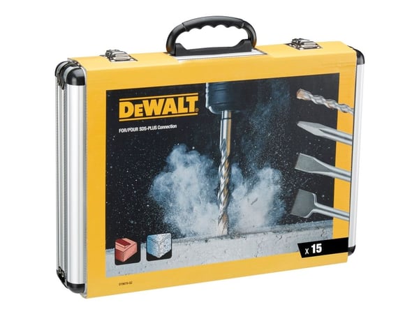 DeWALT DT9679-QZ - Poranterä- ja taltasarja - muuraukseen - vasaranterä - litteä, kärki - 15 kpl - SDS-plus - pituus: 210 mm, 160 mm, 110 mm, 250 m...