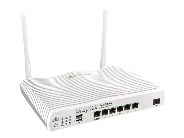 Draytek Vigor 2866ax - Trådløs ruter - DSL-modem 6-porters svitsj - 1GbE, PPP - WAN-porter: 2 - Wi-Fi 6 - Dobbeltbånd - veggmonterbar