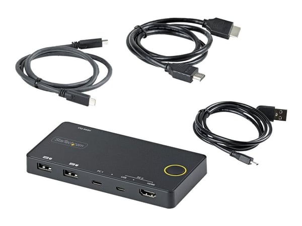 StarTech.com 2-ports hybrid USB-A + HDMI och USB-C KVM-switch - Enskild 4K 60 Hz HDMI 2.0-skärm - Kompakt HDMI KVM-switch för stationär/bärbar dato...