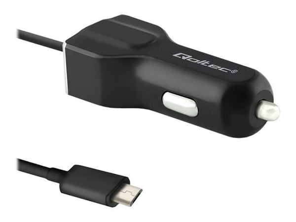 Qoltec - Bilstrømadapter - 17 watt - 3.4 A - 2 utgangskontakter (USB, Micro-USB type B) - svart