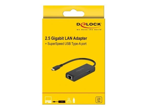 Delock - Nettverksadapter - USB-C 3.2 Gen 1 - 2.5GBase-T x 1 + USB 3.2 Gen 1 x 1 - svart